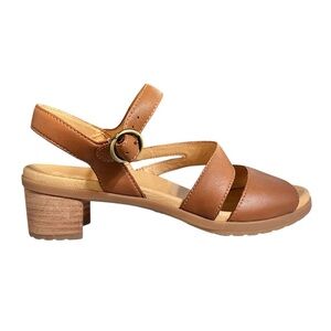 Dansko Tan Leather Low Block Heel Slingback Sandals